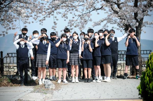 2학년 단체 벚꽃 사진